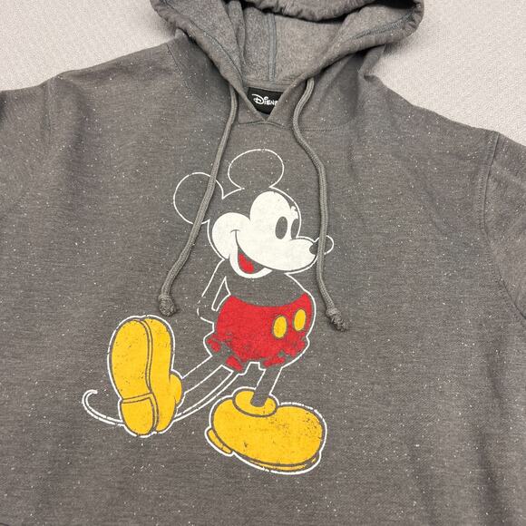 Disney Mickey Mouse Hoodie Mens Medium Gray Speckle Hooded Fleece Pullover - Picture 3 of 7